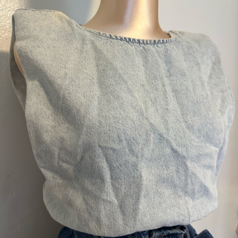 Padded Shoulder Sleeveless Denim Top